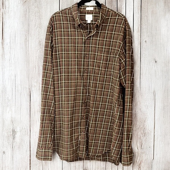 J. Crew Shirt Mens Cotton Brushed Twill Brown Plaid Button Down Shirt Sz L/Tall - Picture 2 of 5